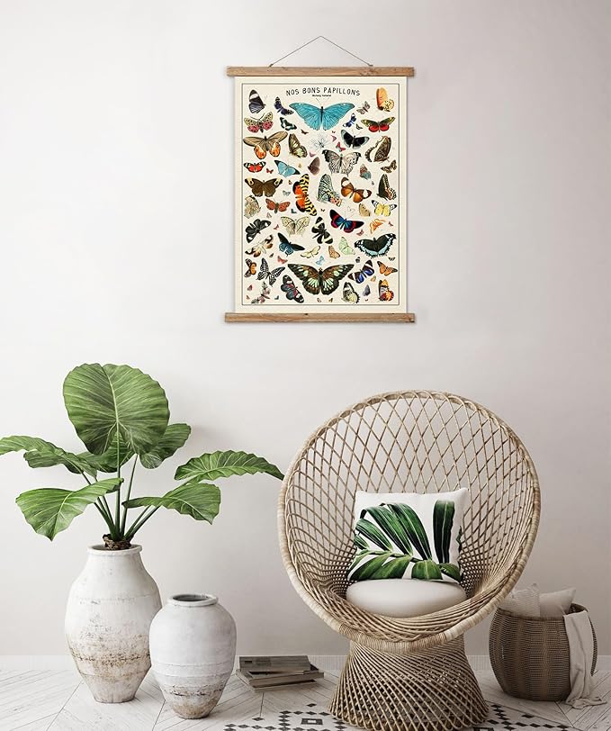 ABoby Vintage Butterfly Poster Hanger Frame, Boho Room Decor Aesthetic, Retro Style Wall Decor Art Painting, Ready to Hang