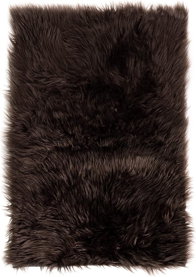 Super Area Rugs Ultra Soft & Fluffy Faux Sheepskin Rug, Dark Brown 6 x 9 Feet Carpet for Bedroom Living Room