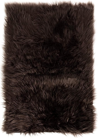Super Area Rugs Ultra Soft & Fluffy Faux Sheepskin Rug, Dark Brown 6 x 9 Feet Carpet for Bedroom Living Room
