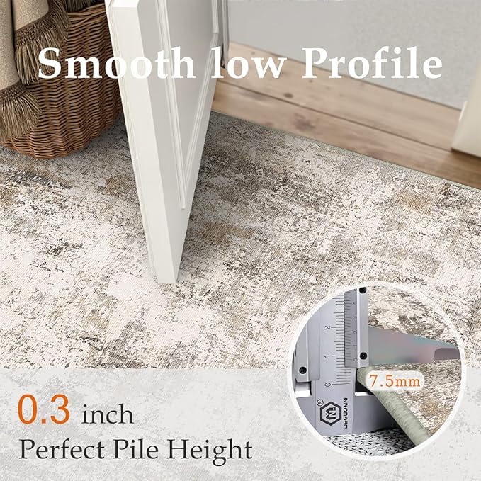12x15 Area Rug Brown Grey Abstract Living Room Bedroom Washable Carpet Neutral Modern Non Slip Soft Low Pile Indoor Extra Large Throw Rug for Dining Room
