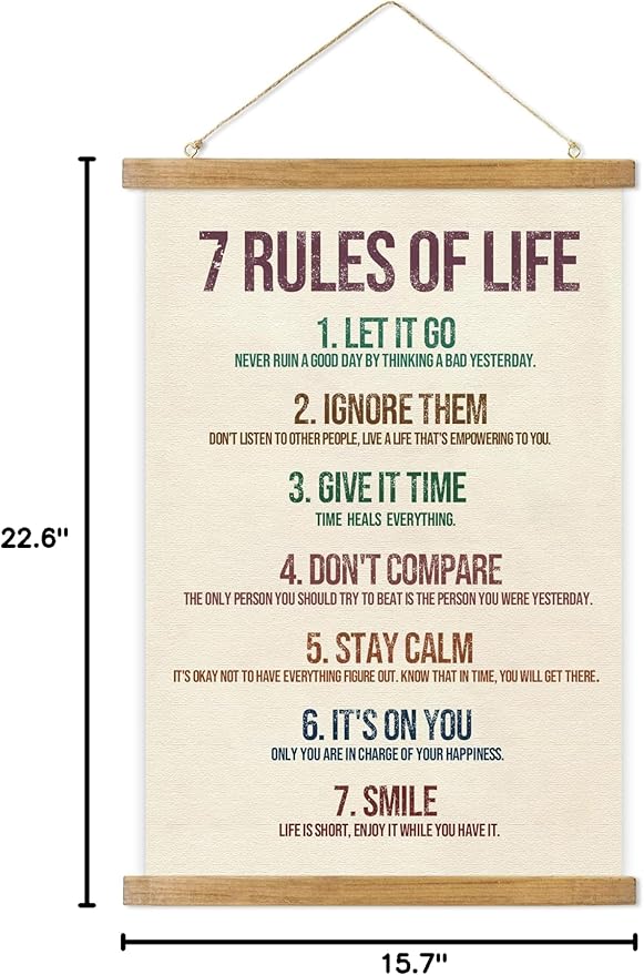 ABoby Rules of Life Boho Room Decor Poster,Inspirational Wall Art Decor, Poster with Wooden Frame Positive Inspirational Quotes for Classroom, Home, Office, Bedroom, and Bathroom