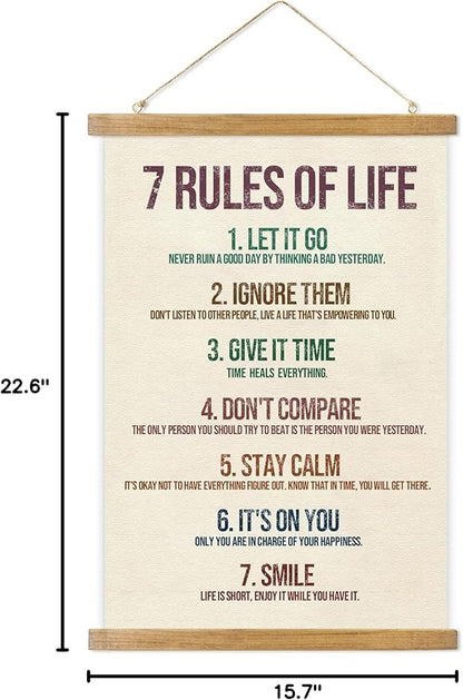 ABoby Rules of Life Boho Room Decor Poster,Inspirational Wall Art Decor, Poster with Wooden Frame Positive Inspirational Quotes for Classroom, Home, Office, Bedroom, and Bathroom