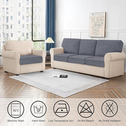 Couch Cushion Cover Velvet 1 Piece Seat Cushion Cover Stretch Armchair Cover Separate Sectional Sofa Slipcovers Furniture Protector (1-Seater or Sofa Backrest, Dark Grey)