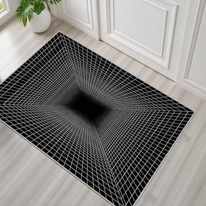 Optical Illusion Rug - Washable Rugs 2x3, Abstract Geometric Lines Soft Neutral Indoor Floor Mats Plaid Carpet, Non-Slip Stain Resistant Modern Black Rug for Bedroom, Living Room Rugs