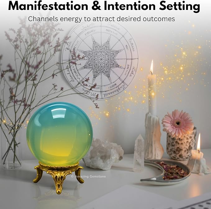 Amazing Gemstone Opalite Crystal Ball with Stand - 1.5" Inches Crystal Sphere Meditation Balls for Witchcraft and Decorative Balls