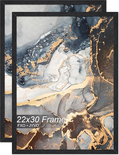 Engineered Wood 22 x 30 Frame Set of 2, Black Picture Frame for 22x30 Inch Poster Puzzle Photo, Light Weight 22by30 Poster Frame with Wood-grain for Wall - 2 Pack/Black/22 x30
