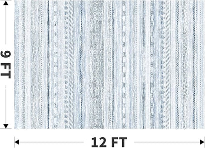 9x12 Area Rugs for Living Room Machine Washable Rug Distressed Indoor Carpet Neutral Moroccan Boho Rug Ultra Soft Area Rug for Bedroom Dining Room Playroom Office, Blue