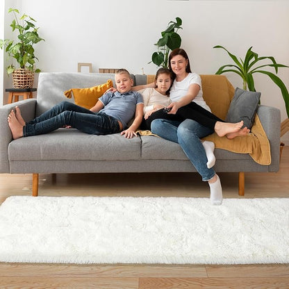 Fluffy Runner Rugs for Bedroom Hallways, 2x6 Runners for Hallways Fluffy Shag Throw Area Rug Non Slip for Bedside Dorm, Shag Rugs for Girls Boys Bedroom, Floor Carpet Runner for Kids Dorm, Cream White