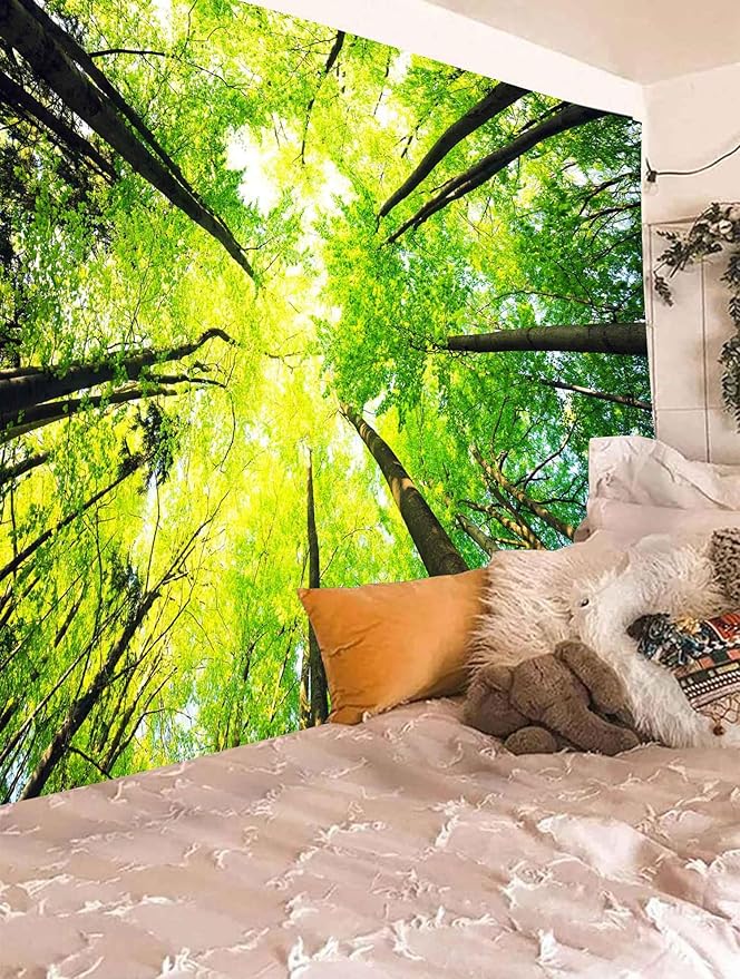 Onivein Green Forest Tapestry Nature Tapestry Ceiling Tree Sunlight Landscape Tapestries for Bedroom Living Room Office Classroom Decor 60 x 50 Inches