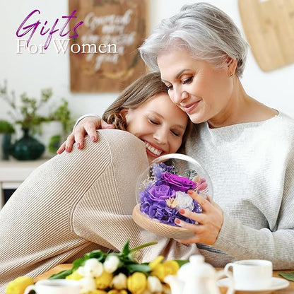 FIACO Gifts for Women Christmas Preserved Rose Forever Fresh Flowers for Delivery Birthday Flowers Gifts for Mom Grandma Wife Friends Purple Eternal Roses in Glass Dome