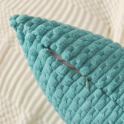 Kevin Textile 14x36 Inch Long Lumbar 1 Pack Boho Decorative Throw Pillow Cover Soft Striped Corduroy Rectangle Cushion Case Farmhouse Solid Color Accent for Living Room Couch Sofa Bed, Aqua Green