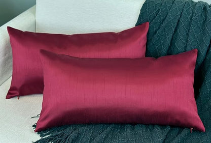 Aiking Home 12x24 Inches Faux Silk Rectangular Throw Pillow Cover, Zipper Closure, Burgundy (Set of 2)