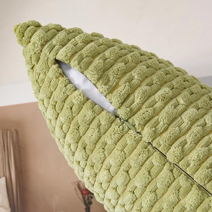 Kevin Textile Spring Decorative Pillow Covers Set of 2 Striped Plush Corduroy Pillows Pillowcases Boho Home Decor Cushion Covers for Couch Sofa Bed Living Room 18x18 Inch, Grass Green