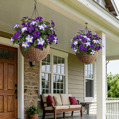 19 Inch Artificial Flowers for Outdoor Indoor Garden Home Decoration,Faux Flower for Home Office Garden Patio Balcony 4 Bundles (Double Purple)
