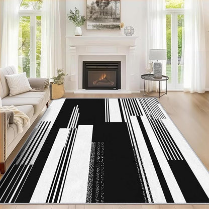 Black and White Stripe Rugs for Home Decor, 5x7 ft, Modern Stripes Area Rugs for Living Room, Soft Non Slip Washable Abstract Striped Carpet Bedroom Decorations Dt-Ghf-31