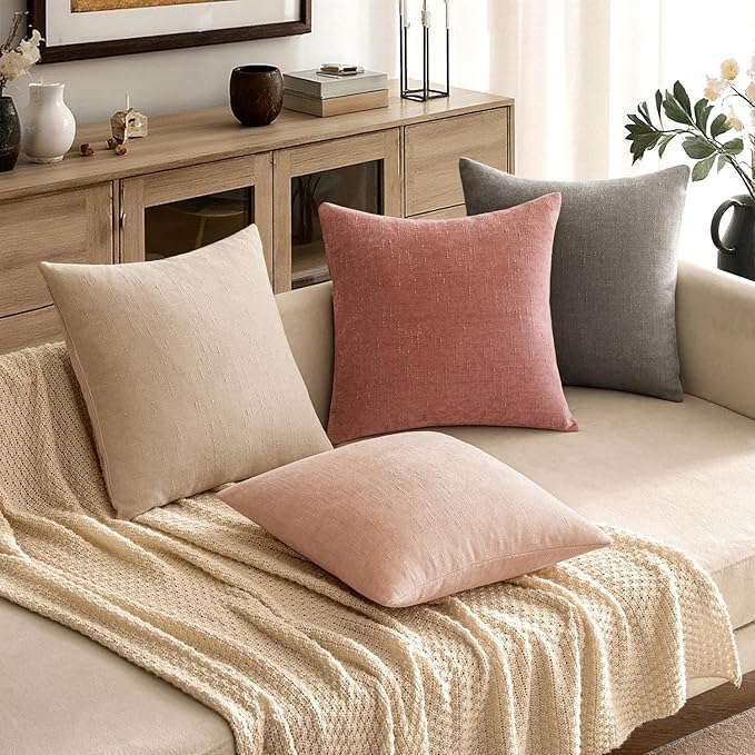 MIULEE Pack of 2 Decorative Throw Pillow Covers Soft Chenille Throw Pillows Solid Textured Cushion Covers for Spring Valentine's Day Couch Sofa Bedroom Living Room 20x20 Inch, Blush Pink