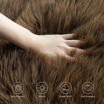 Ashler Faux Fur Rug, Fluffy Shaggy Area Rug, Ultra Soft 2.3 x 3.3 Feet Sheepskin Fur, Dark Coffee Fuzzy Rug, Machine Washable Shag, Nursery Decor Throw for Bedroom, Kids Room, Living Room