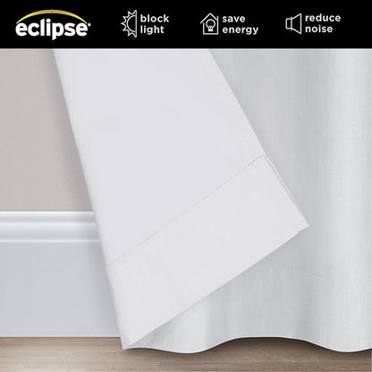 Eclipse Extra Wide Grommet Curtain, Kendall Sliding Patio Door Curtain Panel, Solid Textured Thermal Insulated and Noise Reducing Curtains, (1 Panel), 84 in Long x 100 in Wide, White