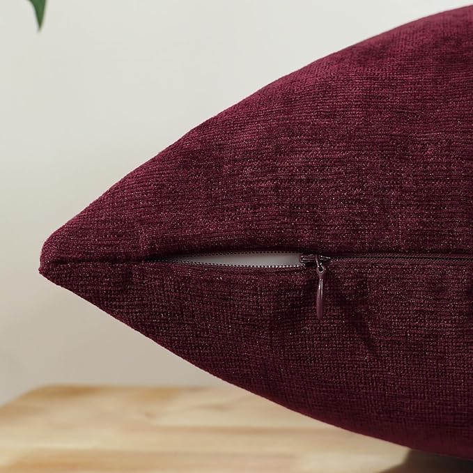 Jeneoo Burgundy Red Decorative Throw Pillow Covers Soft Chenille Comfy Square Couch Cushion Cases for Living Room Sofa Decor (Set of 2, 14 x 14 Inches)