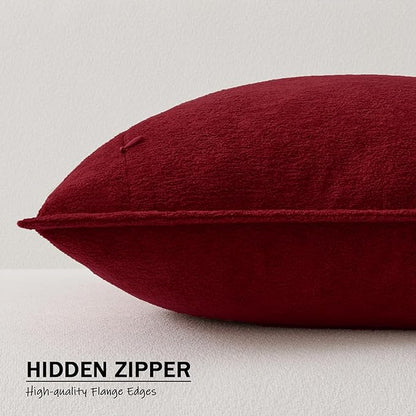 Kevin Textile Christmas Decorative Pillow Covers Burgundy 18x18 Inch Pack of 2 Soft Boucle Textured Waterproof Throw Pillowcases Accent Pillows for Couch Sofa Chair Bed Home Decor Indoor Outdoor