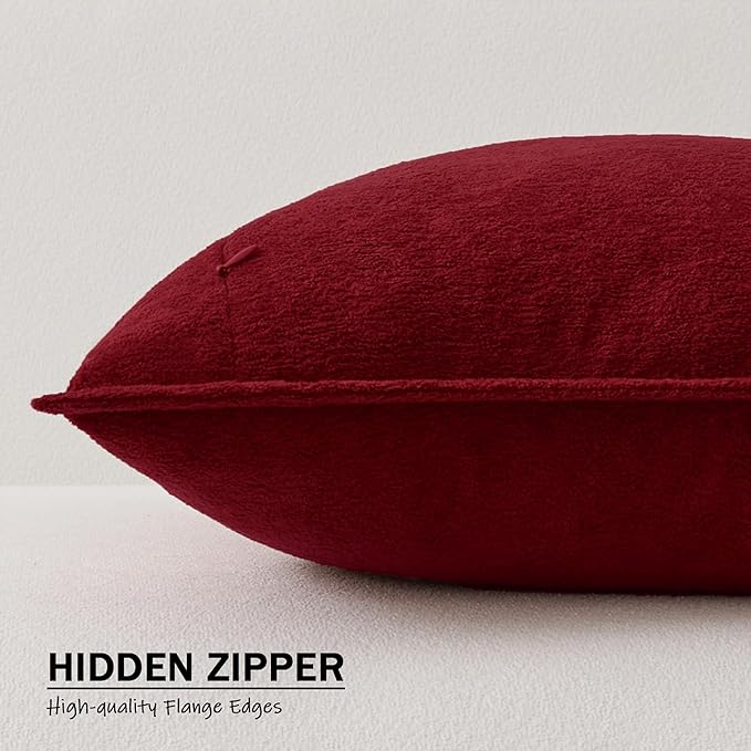 Kevin Textile Christmas Decorative Pillow Covers Burgundy 12x20 Inch Pack of 2 Soft Boucle Textured Waterproof Lumbars Cushions Accent Pillows for Couch Sofa Chair Bed Home Decor Indoor Outdoor