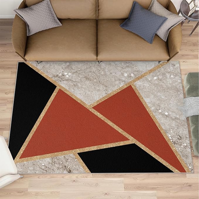 Geometric Marble Carpet Abstract Marble Texture Area Rugs 3D Modern Geometry Area Carpet Irregular Geometric Art Rug for Living Room Dining Room 7x10ft
