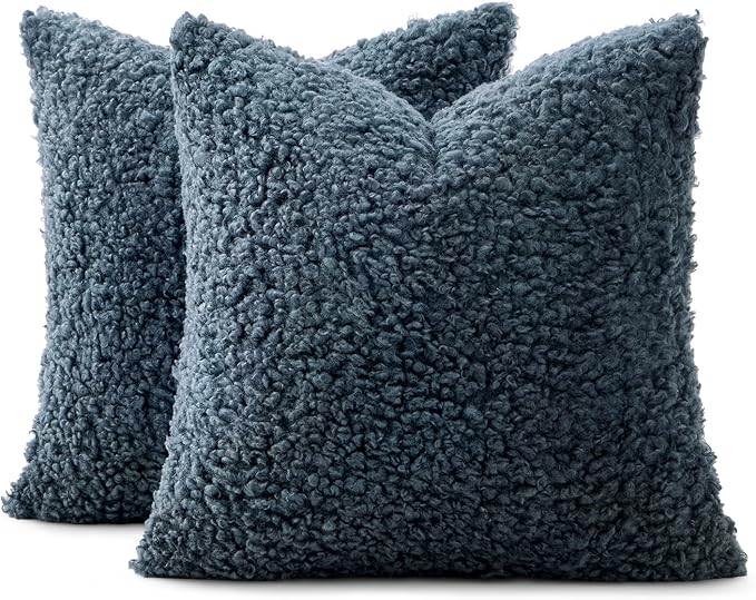 MIULEE Pack of 2 Throw Pillow Covers 20x20 Inch Neutral Navy Blue Faux Fur Decorative Sherpa Pillow Covers Fuzzy Accent Soft Sheepskin Fleece Cushion Cases for Boho Home Decor Couch Living Room Bed