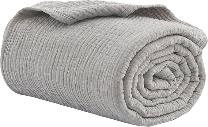 100% Cotton Muslin Twin XL Blanket (66" x 90") – A Luxuriously Soft, 4-Layer Lightweight and Breathable Gauze Blanket, Perfect for Year-Round use on beds, couches (Grey, Twin XL)