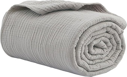 100% Cotton Muslin Twin XL Blanket (66" x 90") – A Luxuriously Soft, 4-Layer Lightweight and Breathable Gauze Blanket, Perfect for Year-Round use on beds, couches (Grey, Twin XL)