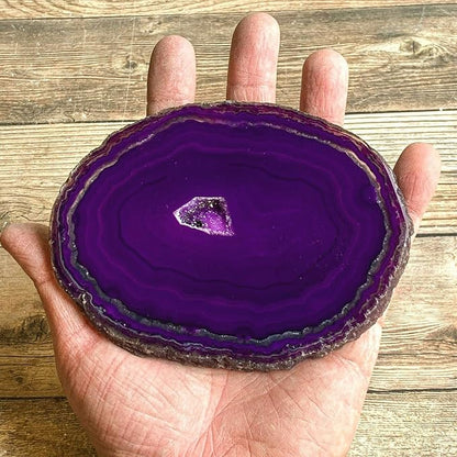 AMOYSTONE 4pcs Purple Agate Stone Coasters Large Cup Mat Natural Agate Slices 4-5 INCH with Rubber Bumpers, Home Decor