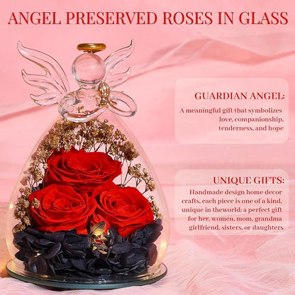 Beferr Valentines Day Rose Gifts for Her Women Mom Gifts for Birthday, Fresh Flowers for Delivery Prime Forever Preserved Rose in Glass Angel Figurine, for Grandma Wife Kids Daughter