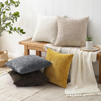 decorUhome Mustard Yellow Chenille Euro Sham Throw Pillow Covers 26x26 Set of 2 Textured Slubby Couch Pillow Covers Farmhouse Accent Modern Neutral Decorative Pillow Cases for Bed Sofa Living Room