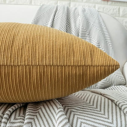 HWY 50 Mustard Yellow Chenille Throw Pillow Covers 16x16 Inch with Triple Buttons, Soft Farmhouse Accent Decorative Cushion Cases for Couch Sofa Bed Living Room Pack of 2