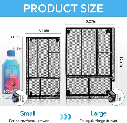 Desk Drawer Organizer, Office Drawer Divider Organizer Tray with 6 Compartments, Metal Mesh Desktop Organization and Accessories for Stationery Makeup Kitchen Toolroom School ＆ Office, 11x6.1x1.38 in