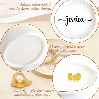 JoycuFF Jessica Personalized Name Ceramic Jewelry Tray, Mothers Day Christmas Anniversary Engagement Birthday Gifts for Women Couples, Trinket Dish for Rings Earrings Necklaces Bracelets Keys