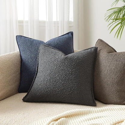JUSPURBET Pillow Covers 16x16 Set of 2 Decorative Throw Pillow Covers Case for Couch Sofa Bed Soft Boucle Textured Cushion Covers with Hidden Zipper for Home Decor Living Room,Dark Grey