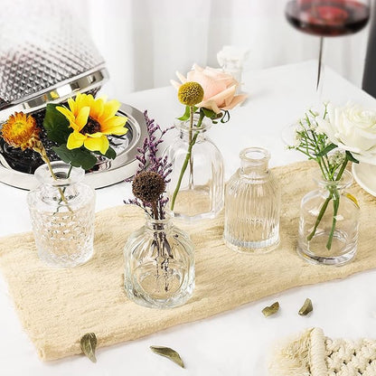 Bud Vases in Bulk - Small Glass Vase Set of 10 Different Shape Vintage, Mini Vases Clear for Flowers, Table, Wedding, Centerpieces, Home Decor