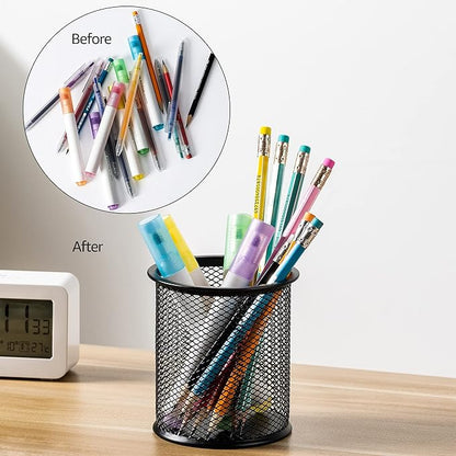 Amazon Basics Wire Mesh Pen Cup, Office Caddy Storage, Black, ‎3.7" x 3.3"