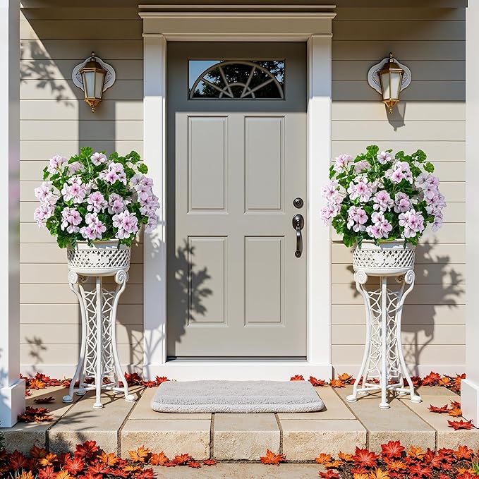 Artificial Flowers for Outdoors Artificial Geraniums for Indoor Fake Flowers 17.7In Uv Resistant Artificial Outdoor Flowers for Indoor Home Decor Outdoor Garden Decoration 8PCS,Pinkish White