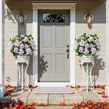 Artificial Flowers for Outdoors Artificial Geraniums for Indoor Fake Flowers 17.7In Uv Resistant Artificial Outdoor Flowers for Indoor Home Decor Outdoor Garden Decoration 8PCS,Pinkish White