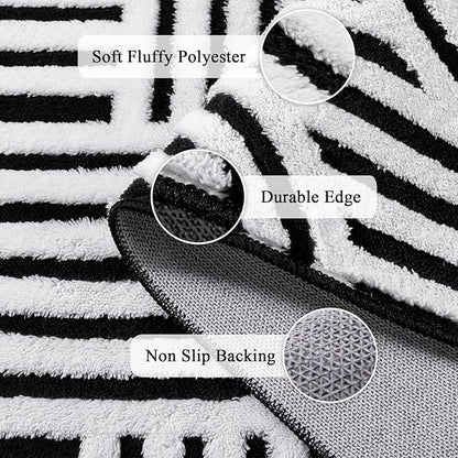 SHACOS Soft Cozy Fluffy Arch Pattern High Low Pile Area Rugs 6'x9' Large Non Slip Washable Modern Geometric Rug Scandinavian Minimalist Carpet for Living Room Bedroom Dining Room, Black White
