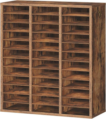 HOOBRO Literature Organizer, 36Compartments Wooden Mail Organizer, Countertop Literature Sorter with Adjustable Shelves for Home, Office, School, Student Mailbox for Classroom, Rustic Brown FG123WF01