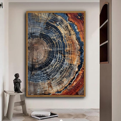 IBHJSART Framed Tree Ring Canvas Wall Art Vintage Colorful Wood Stump Painting Prints Modern Minimalist Pictures Neutral Nature Rustic Farmhouse Decor Living Room Bedroom Bathroom Office