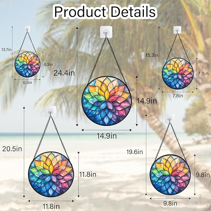 DASTOLL Stained Glass Window Hanging, Colorful Flower Petals Sun Catchers Diamond Glass Panel Hangings Suncatcher Decor for Birthday for Women, Men, Wife, Aunt, and Mom 11.8x11.8 in