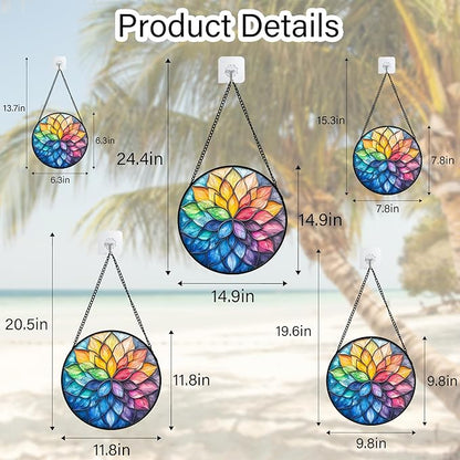 DASTOLL Stained Glass Window Hanging, Colorful Flower Petals Sun Catchers Diamond Glass Panel Hangings Suncatcher Decor for Birthday for Women, Men, Wife, Aunt, and Mom 11.8x11.8 in