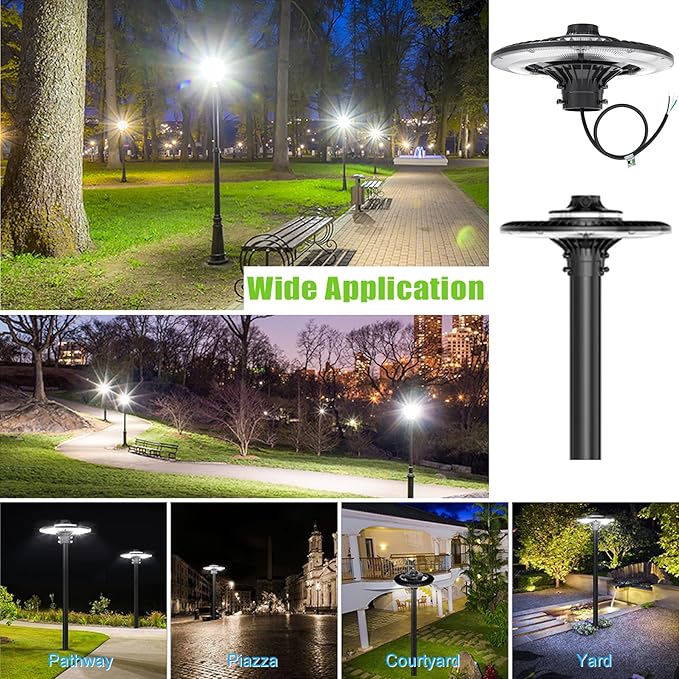 200W 150W 120W LED Post Top Light with Photocell, 28000 lumens 3000K 4000K 5000K Circular Area Pole Lights, IP65 Waterproof Outdoor Post Light for Garden Pathway Yard Lighting UL Listed, AC100-277V