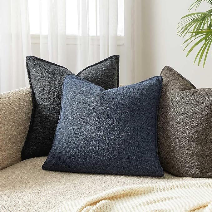 JUSPURBET 26x26 Pillow Covers Set of 2 Decorative Throw Pillow Covers Case for Couch Sofa Bed Soft Boucle Textured Cushion Covers with Hidden Zipper for Home Decor Living Room,Navy Blue