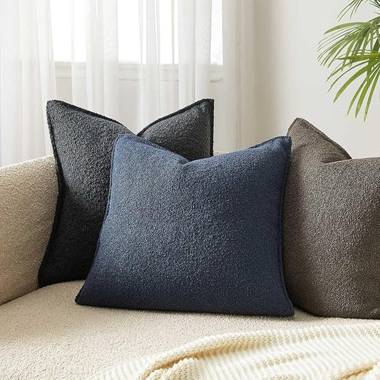 JUSPURBET 18x18 Pillow Covers Set of 2 Decorative Throw Pillow Covers Case for Couch Sofa Bed Soft Boucle Textured Cushion Covers with Hidden Zipper for Home Decor Living Room,Navy Blue