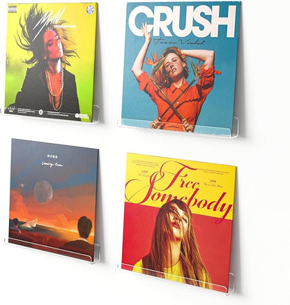 upsimples 4 Pack Vinyl Record Wall Mount Shelves, 12" Vinyl Holder for Album Record Storage & Display, Clear Acrylic Floating Shelves for Wall Decor, Kids Bookshelf, Magazine Rack, Picture Ledge