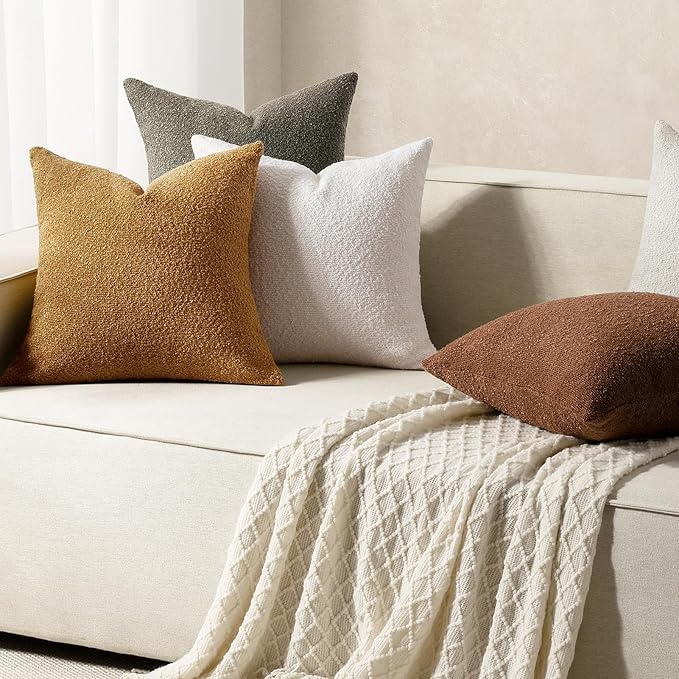 Throw Pillow Covers 20 x 20 Inch Set of 2, Accent Soft Boucle Textured Pillow Cover, Decorative Solid Color Cozy Cushion Pillow Case for Couch Bedroom Sofa Living Room Home Decor, Yellow